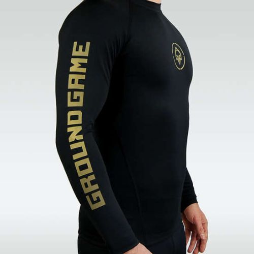 Ground Game Athletic Gold, rashguard a maniche lunghe da uomo, nero