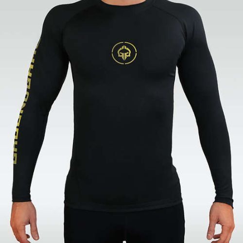 Ground Game Athletic Gold, rashguard a maniche lunghe da uomo, nero