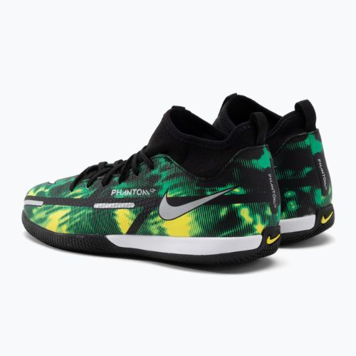 Nike Phantom GT2 Academy DF SW IC Jr bambini scarpe da calcio nero / platino metallico / sciopero verde
