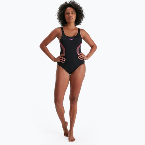 Speedo Placement Muscleback costume intero donna nero/neon orchid/fluo tang