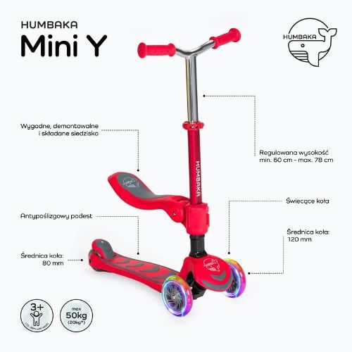 HUMBAKA Mini Y, monopattino triciclo per bambini rosso