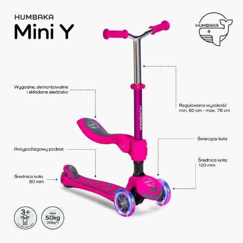HUMBAKA Mini Y monopattino triciclo per bambini rosa