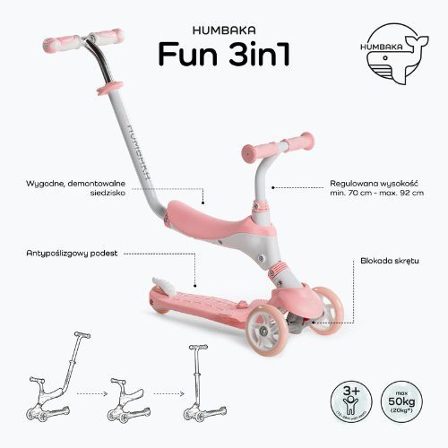 HUMBAKA Fun 3in1 monopattino per bambini rosa