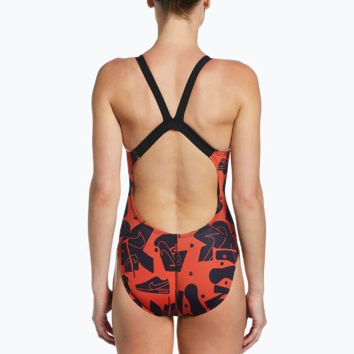 Costume da bagno intero da donna Nike Multiple Print Fastback bright crimson