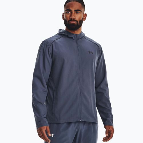 Under Armour Storm Run Uomo Giacca da corsa con cappuccio grigio acquazzone/blu porto/riflettente