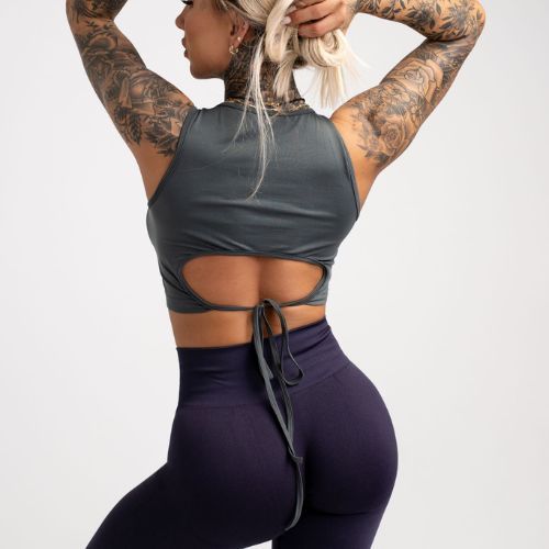 Top da allenamento donna Gym Glamour Tied grigio argento