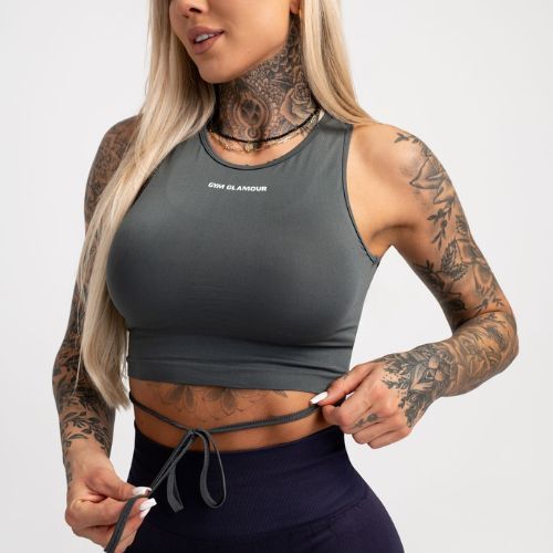 Top da allenamento donna Gym Glamour Tied grigio argento