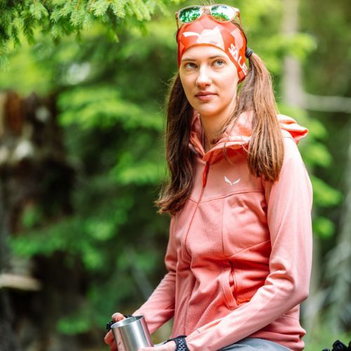 Felpa trekking Salewa donna Puez Hybrid PL FZ Hoody rosa lantana melange