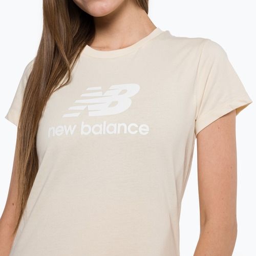 T-shirt New Balance Essentials Stacked Logo tm crema da donna