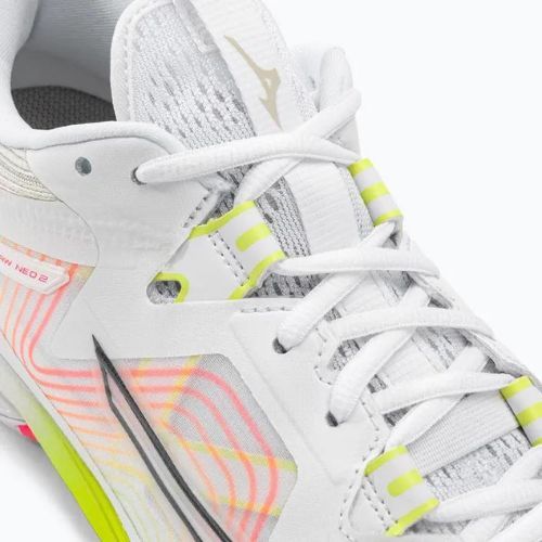 Scarpe da badminton da uomo Mizuno Wave Claw Neo 2 bianco/roccia lunare/rosa alta visibilità