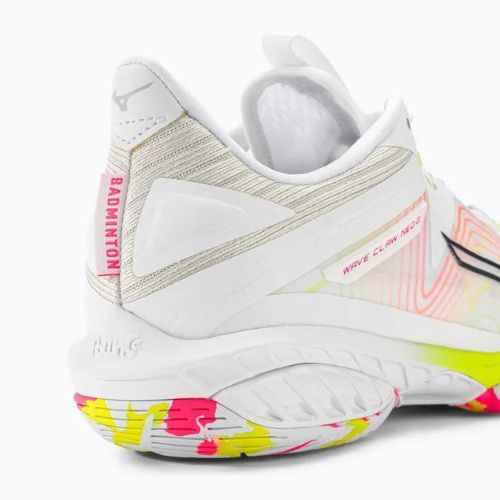 Scarpe da badminton da uomo Mizuno Wave Claw Neo 2 bianco/roccia lunare/rosa alta visibilità