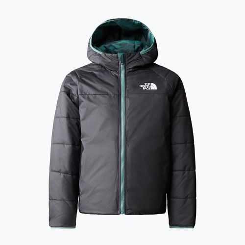 Giacca invernale da bambino The North Face reversibile Perrito, stampa mimetica pioggia salvia scuro/nero