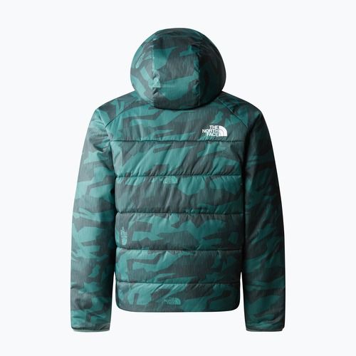 Giacca invernale da bambino The North Face reversibile Perrito, stampa mimetica pioggia salvia scuro/nero