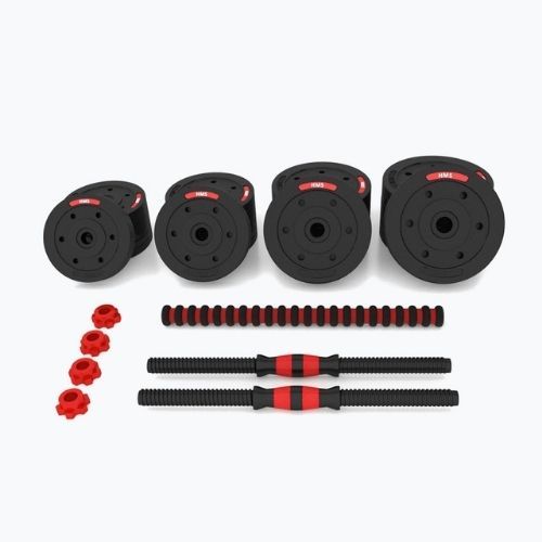 HMS SGP30 Set di manubri nero/rosso da 30 kg con attacco per bilanciere
