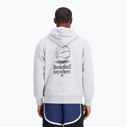 Felpa con cappuccio in pile New Balance Hoops da uomo, grigio atletico