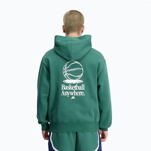 Felpa da uomo New Balance Hoops Fleece Hoodie team verde bosco