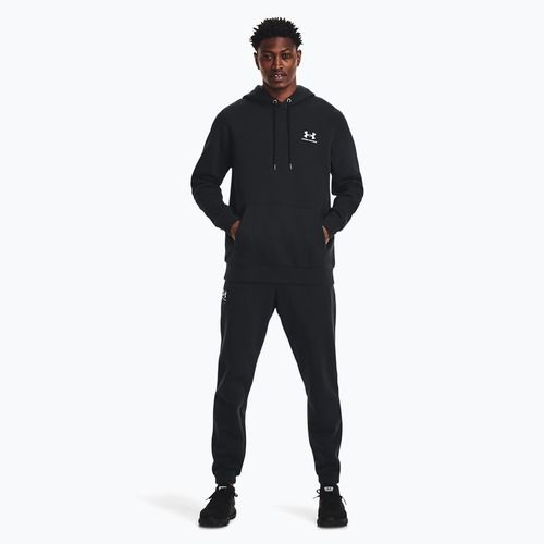 Felpa con cappuccio Under Armour Essential Fleece nero/bianco da uomo
