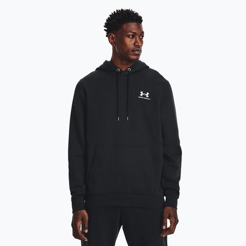 Felpa con cappuccio Under Armour Essential Fleece nero/bianco da uomo