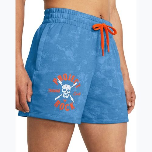 Pantaloncini da allenamento Under Armour Project Rock Underground Terry da donna blu virale/phoenix/bianco
