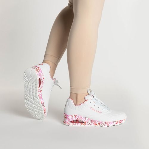 SKECHERS Uno Loving Love scarpe da donna in maglia bianca/rossa/rosa