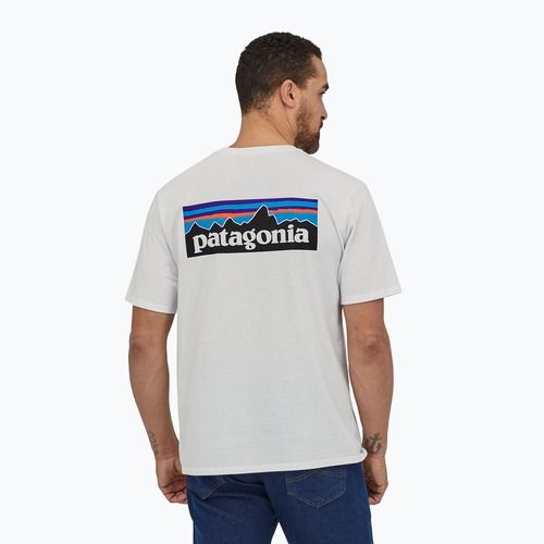 Maglietta da trekking Patagonia P-6 Logo Responsibili-Tee da uomo, bianco