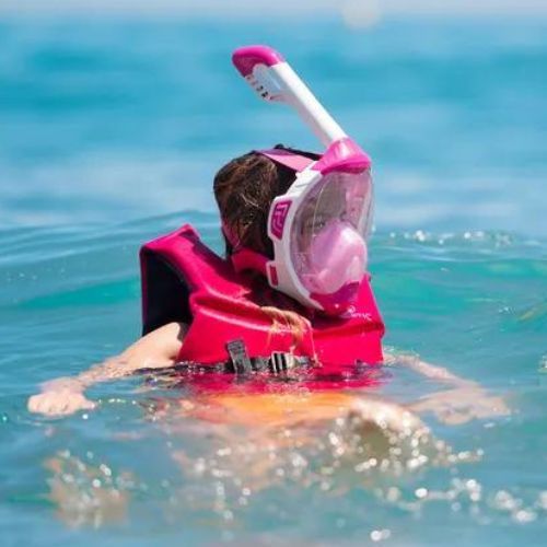Maschera integrale per bambini per lo snorkeling AQUASTIC KAI Jr rosa
