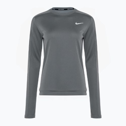 Donna Nike Dri-Fit Crew-Neck running manica lunga grigio fumo