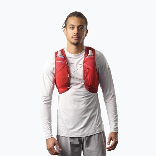 Salomon Active Skin 4 set rosso dalia/gilet da corsa ad alto rischio
