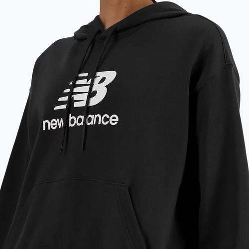 Felpa da donna New Balance French Terry con cappuccio con logo impilato, nero