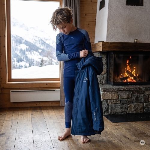 Completo di biancheria termica per bambini KADVA Frosty Jrb Set senza cuciture blu navy