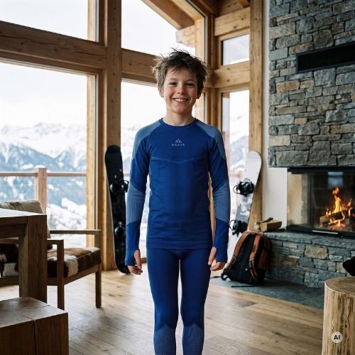 Completo di biancheria termica per bambini KADVA Frosty Jrb Set senza cuciture blu navy