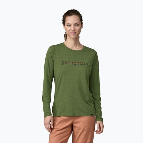 Camicia donna Patagonia Cap Cool Daily Graphic 73 text logo/terrain green x-dye a maniche lunghe