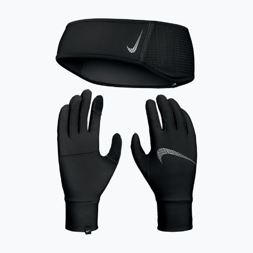 Set fascia da braccio + guanti da donna Nike Essential Running nero/nero/argento