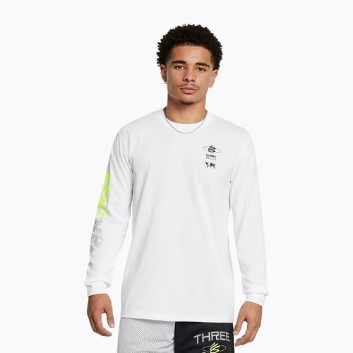 Under Armour Curry Verbiage Heavyweight manica lunga da uomo bianco/giallo alta visibilità/nero
