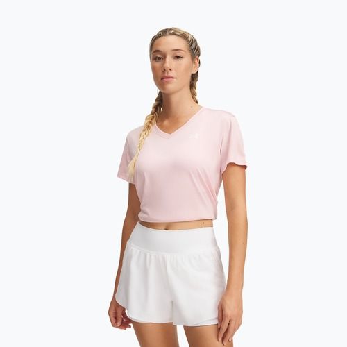 Maglietta da allenamento Under Armour Tech V-Twist prime rosa/bianco da donna