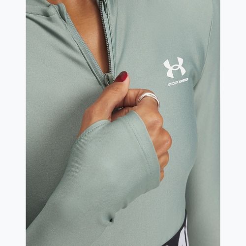 Top da allenamento Under Armour Heat Gear Rib 1/4 Zip verde silice/verde silice/bianco da donna