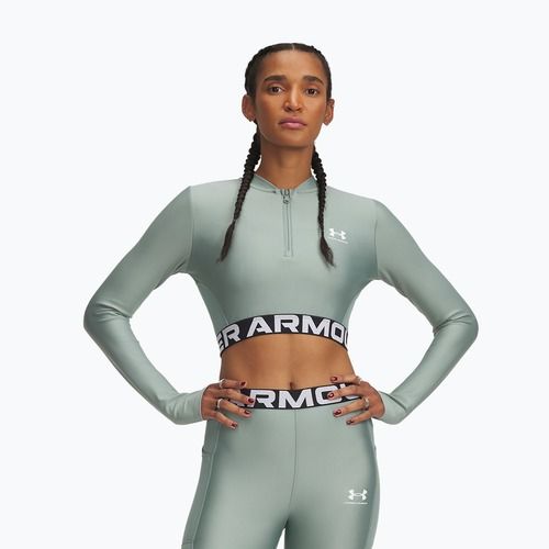 Top da allenamento Under Armour Heat Gear Rib 1/4 Zip verde silice/verde silice/bianco da donna
