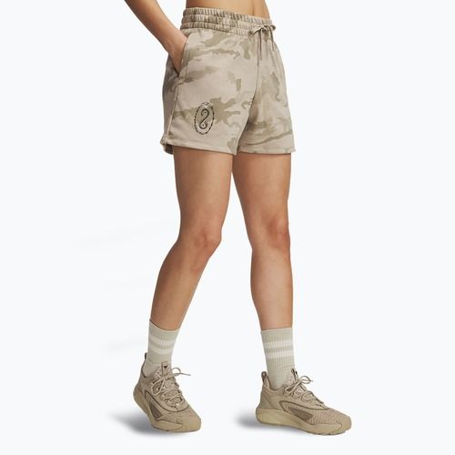 Pantaloncini Under Armour Project Rock Terry da donna city khaki / iper verde