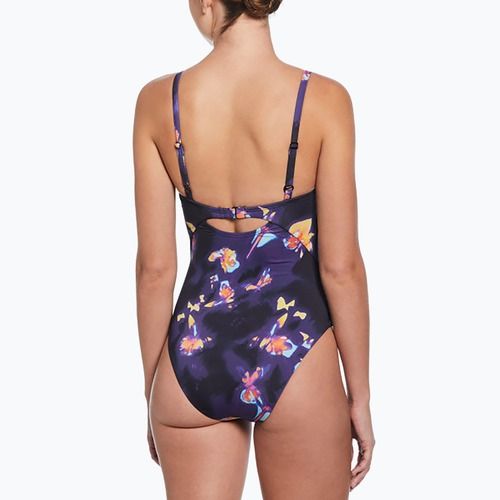 Costume intero Nike Floral Blur con scollo a V da donna, nero