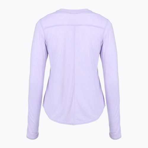 Maglietta da corsa Brooks Distance Graphic LS da donna, color viola erica, con strisce e striscette