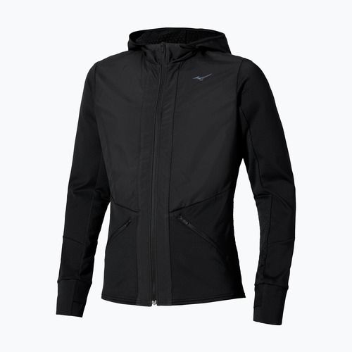 Giacca da corsa Mizuno Warmalite Hybrid da uomo con cappuccio e zip intera nero