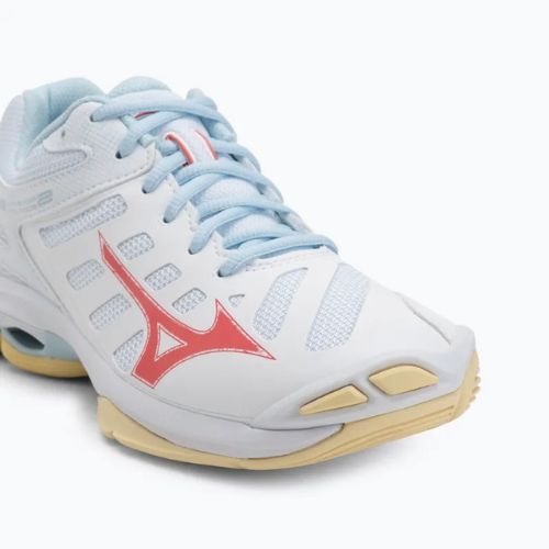 Scarpe da pallavolo da donna Mizuno Wave Voltage 2 bianco/calipso coral/pale banana