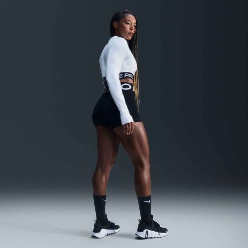 Pantaloncini da donna Nike Pro Sculpt a vita alta 3" Biker nero/bianco