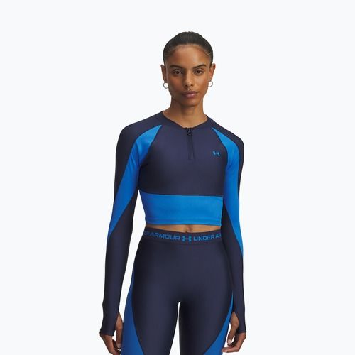 Longsleeve da donna da allenamento Under Armour HeatGear Rib 1/4 Zip washed navy/blue atlantis/blue atlantis