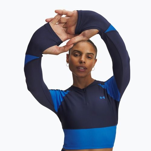 Longsleeve da donna da allenamento Under Armour HeatGear Rib 1/4 Zip washed navy/blue atlantis/blue atlantis