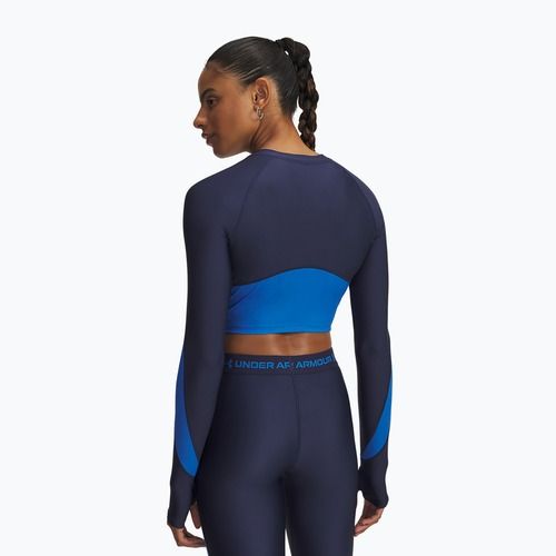 Longsleeve da donna da allenamento Under Armour HeatGear Rib 1/4 Zip washed navy/blue atlantis/blue atlantis