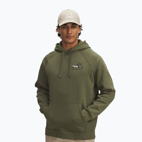 Felpa da uomo Under Armour Rival Fleece HBR Logo Hoodie marine da green/stone