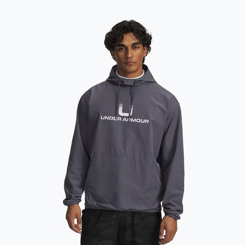 Felpa da uomo Under Armour Unstoppable Woven Hoodie Castlerock/White