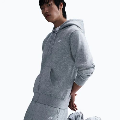 Felpa uomo Nike Club Full Zip Hoodie dark grey heather/light smoke grey/white