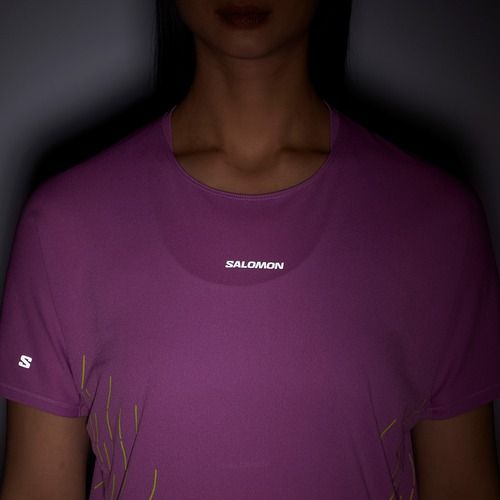 Maglietta da corsa da donna Salomon Sense Aero SS Tee GFX iris orchid/acid lime